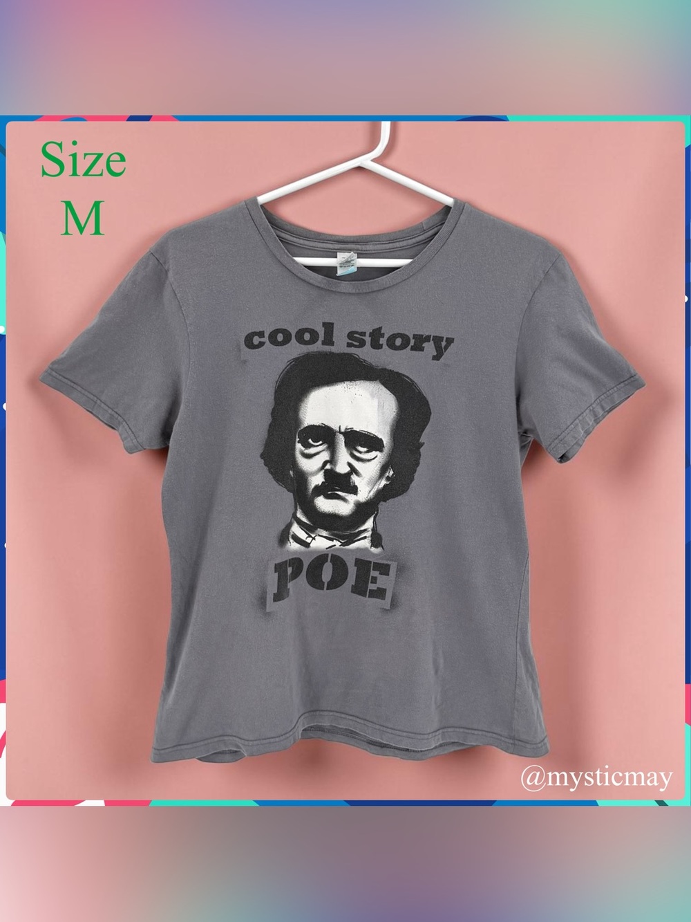 Womens Gray Cool Story Edgar Allan POE CREW NECK TEE Short Sleeve T-Shirt Size M